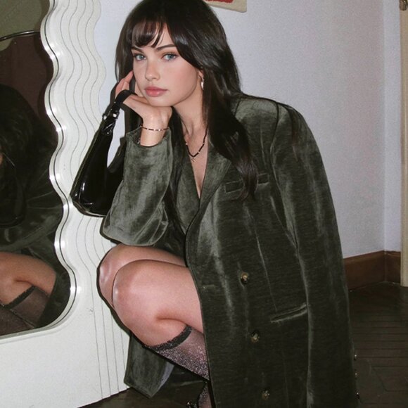 Commnse Retro Velvet Blazer Sz L - Picture 3 of 8